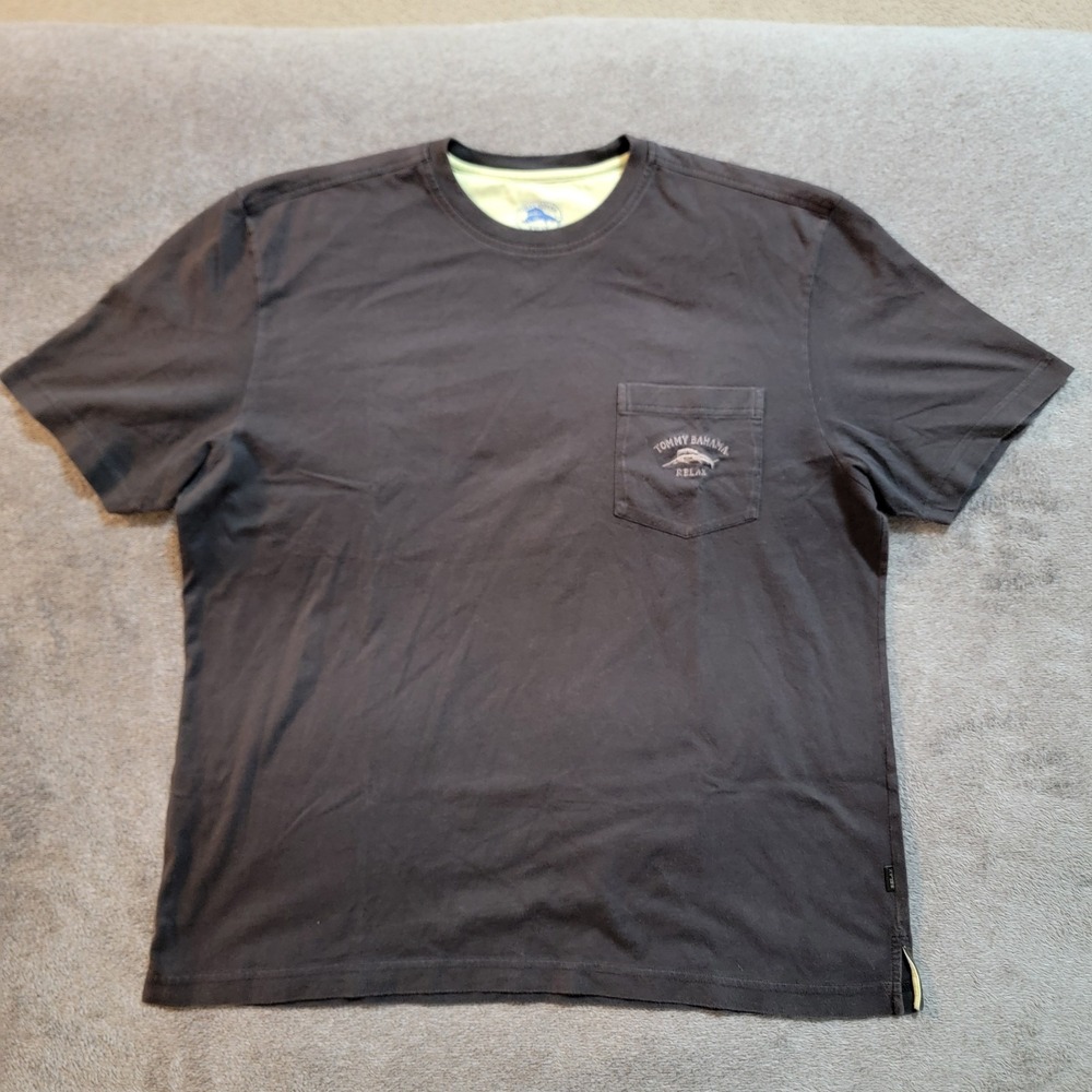 Tommy Bahama Relax Mens 100% Pima Cotton Tshirt Large Brown Pocket Logo Tropical